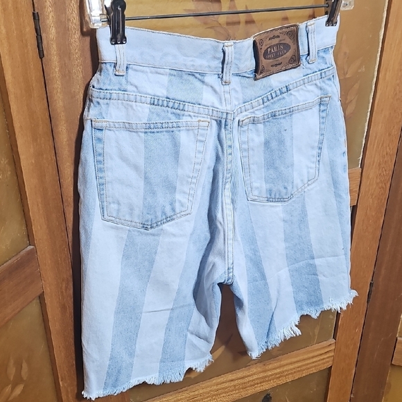 Vintage 90's High-waisted Light Blue Striped Women's Jean Shorts - Picture 7 of 9